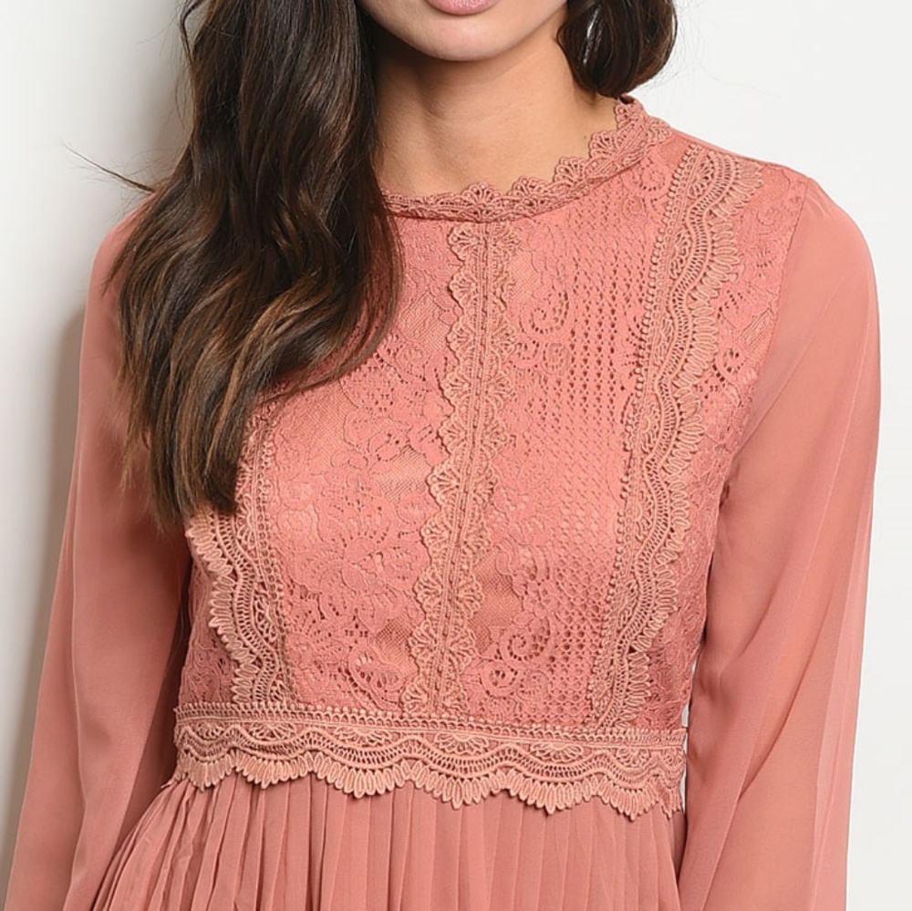 Loveriche Mauve Lace Pleated Fit & Flare Dress - Picture 2 of 11